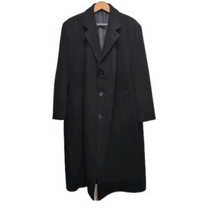 Vtg Tom James Lambswool Overcoat Mens‎ 46R Black Long Single Breasted Top Coat